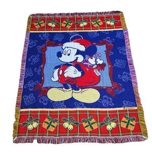 Disney Mickey Mouse Santa Claus Woven Tapestry Throw Blanket Christmas For Pluto